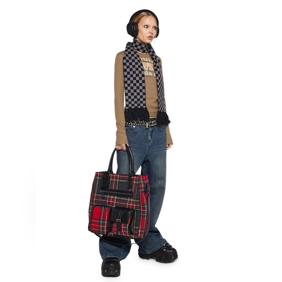 Dolls Kill Current Mood That's What You Get Plaid Tote Bag - Picture 10 of 12